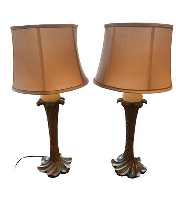 PAIR of Art Nouveau-style lamps w/ ecru shades, 31" h