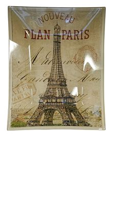 Paris Motiff under glazed Glass Platter 13"Lx10"W