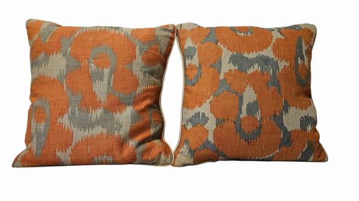 Pair Linen Contemp. Orange with Beige Pillow 18x18"