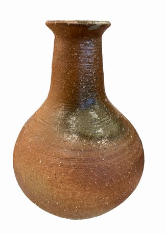 Orange textured Japanese stoneware vase, 8.5" h