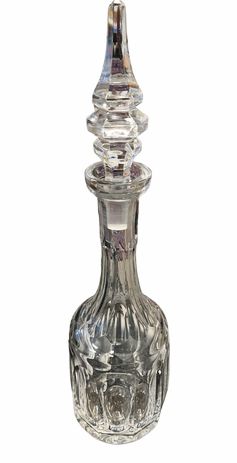 Lead crystal decanter w/ faceted stopper, 16" h