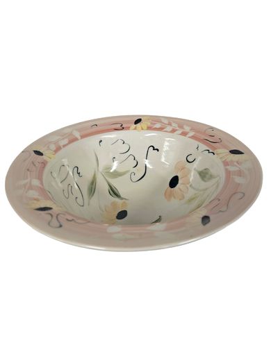 Signed Daisy Floral Pottery Fruit Bow 4"h xl 5"Dia