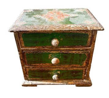 Small green 3-drawer Florentine jewelry box, 6.5x4.25x6"