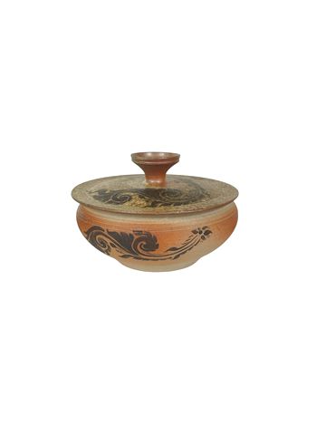 Signed Thai Ceramic Bowl w/Lid 4x6"