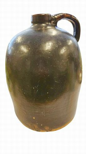 Antique Pottery Brown Glazed Whiskey Jug 10"Dia x 12"H