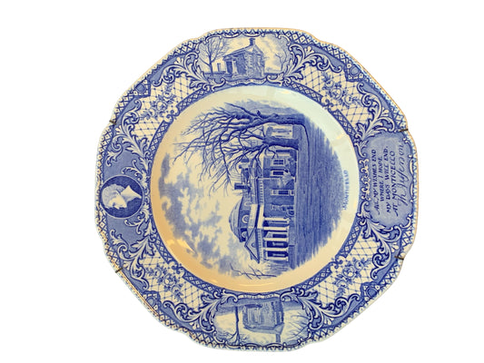 Blue transferware Monticello plate (England), 10.25" diam.