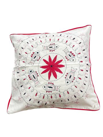 Hand Embroidered Fish Motif Pillow 16"sq.