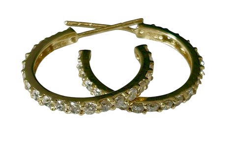 14k Yellow Gold & CZ Hoop Earrings, 2.7 g.