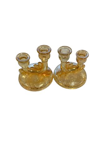 Pair Of Jeannette Marigold Double Candle Holders 6" x 5"