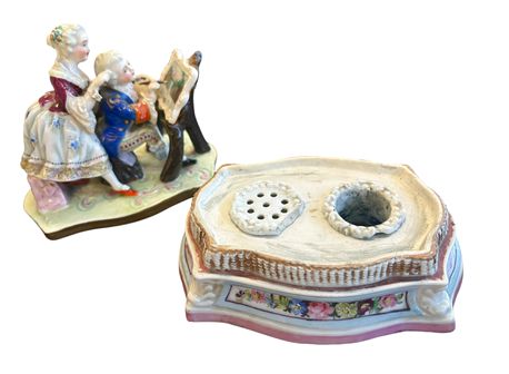 Dresden (Germany) porcelain covered inkwell, ca. 1850