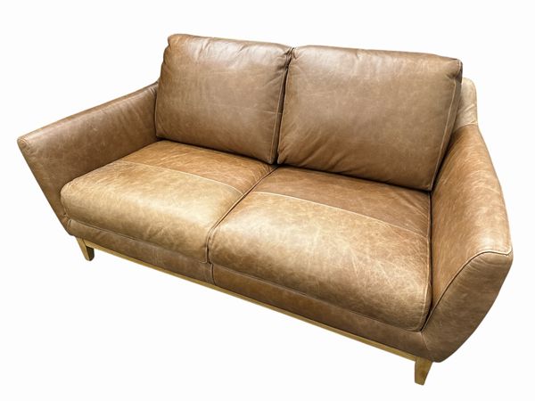 Baker Stationary Modern Leather Loveseat (Tan, 65x34x36")