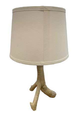 Pottery Barn birch lamp w/ white shade, 19.75" h