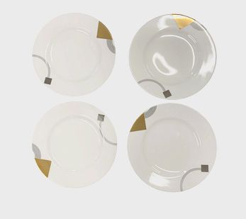 Set of 4 abstract-design bone china salad/dessert plates, 7.25" diam.