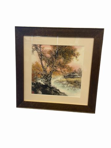 Original framed japanese rice paper art, 18.75x18.73