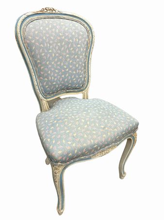 Blue painted French-style side chair, 19.25x16.5x37.5"