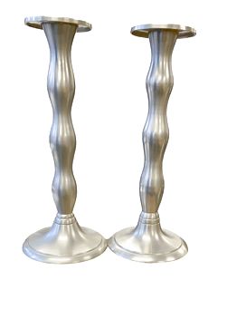 Pair Of Crate & Barrel -Pewter Candle Sticks 10"