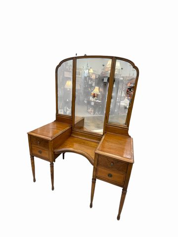 Vintage vanity table w/tri-fold mirror, 66.57H. 48W. 19.5D – evolutionhomeonline