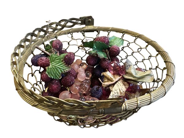 Brass Basket w/Decorative Grapes, 10x8x5"