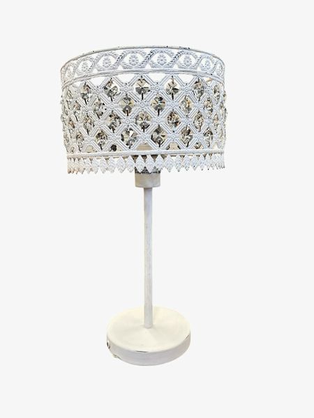 Sm Distressed Rnd White Lamp with Crystals, 18.5"h
