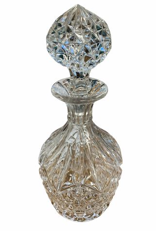 Vintage glass decanter (10" h) w/ 5 footed cordials