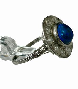 Edwardian Black Opal & Diamond Platinum Ring Size: 8.5