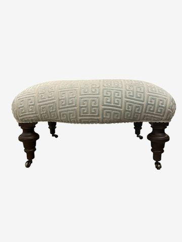 Traditional Style Upholstered Footstool with Turned Legs H. 14 in. x W. 26 in.