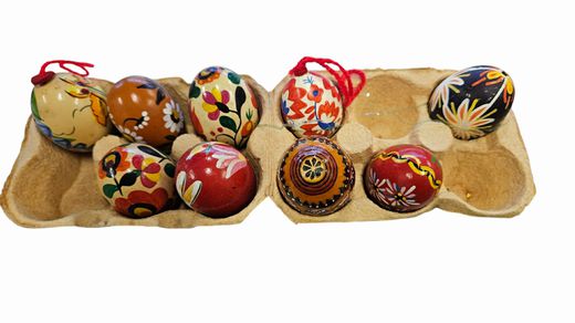 9 Vintage Hand Decorated Ukrainian Blown Easter Eggs