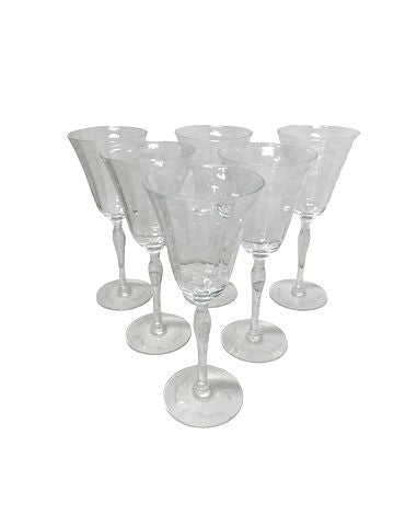 Set of 6 etched wine glasses, 8.5"H