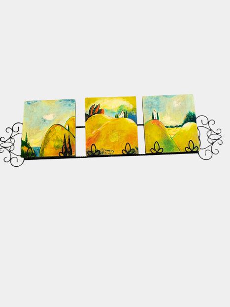 Wrought Iron Hanger w 3 Art Panels 12" h x 46'w x 4"d