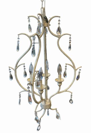 White iron pendant chandelier w/ crystals, 29" h