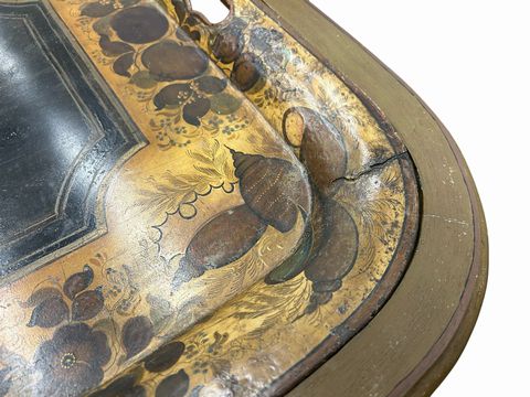 19th Century Tole Tray w/Custom Painted Faux Bamboo Coffee Table, H. 18 in.