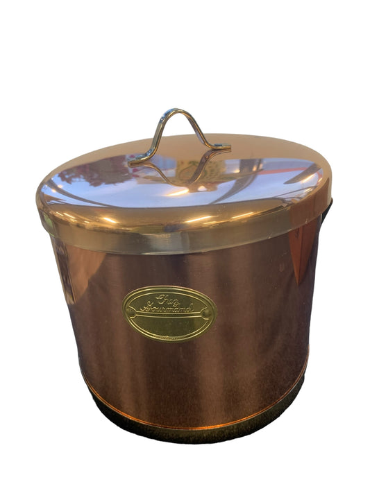 Copper ice bucket w/ brass handle, 7.75" diam.