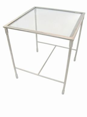 Pair Brushed Steel Square Side Tables w/ Glass Top