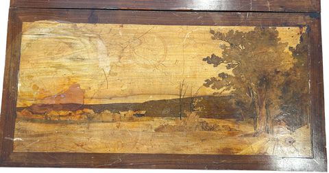 Charles Spindler Marquetry Game Table, ca. 1900, H. 31 in. x W. 24 closed