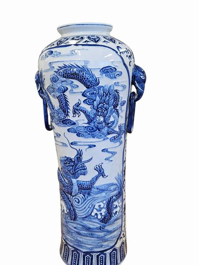 Large Chinese Blue/White Vase with Loops 24'h 10"d