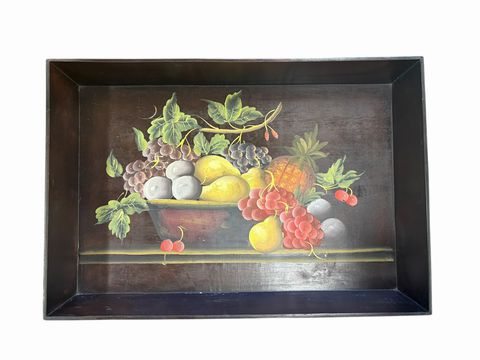 Faux book tray w/ handpainted still life, 23" l x 15" w x 3" h
