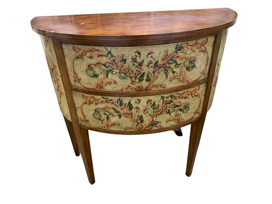 Painted-front demilune chest, 34x14.75x33"