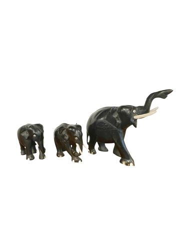 Set Of Three Wrapped Leather Elephant Figurines 6x9",4x4"