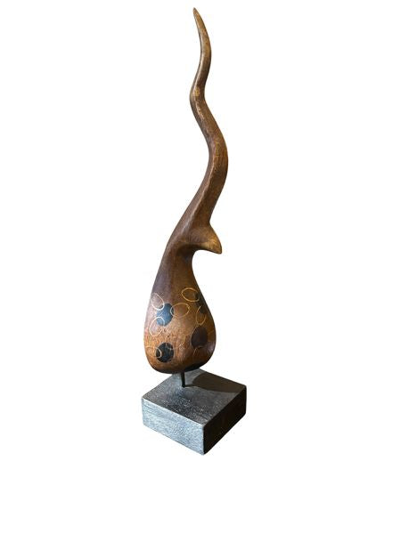 Thai carved wood ornament on stand, 19" h