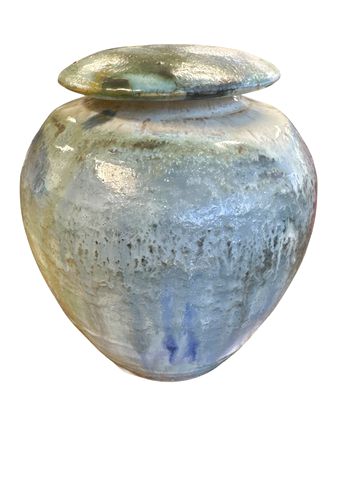 Green/Blue Drip Art Pottery By Artist Barbara Jackson 8" x 7'"