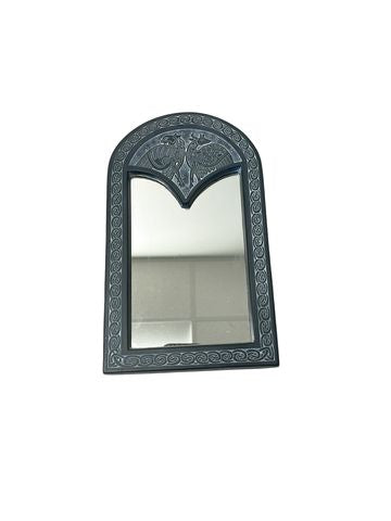 Embossed plaster Celtic mirror, black w/ white wash, 10x6