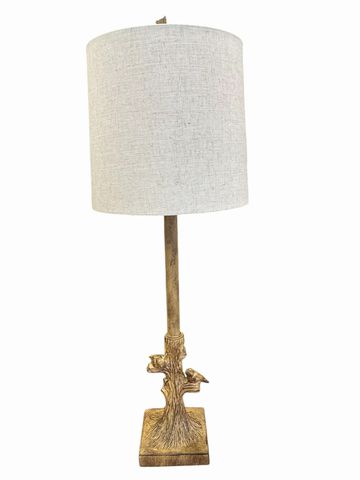 Table lamp w/ birds and tree stump, 30H
