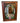 Oval leaded-glass mirror w/ rose vine stained-glass motif in wide wood frame, 37