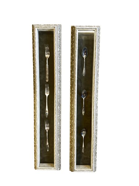 PAIR-Framed Fork+Spoon Wall Art, 32x6"