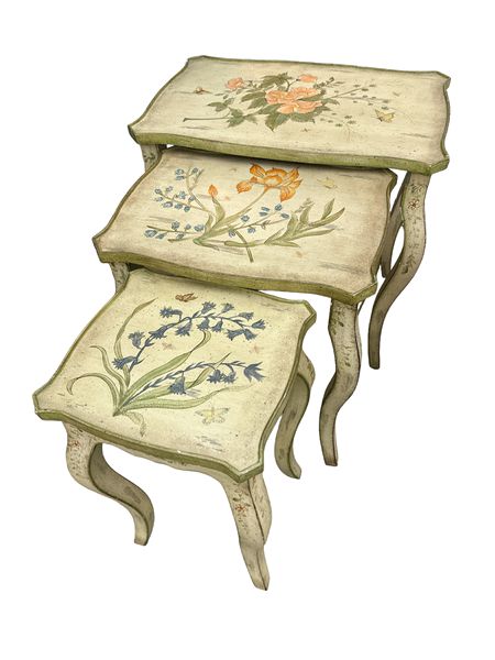 3 Green Floral Nesting Tables 23"x23"x15"