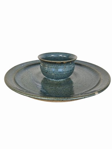 Hand Crafted Pottery Chip n Dip Server 3"h x 11'w