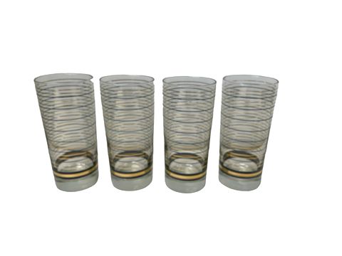 VTG set of 4 Culver glasses, gold/black stripe pattern, 6.25"H
