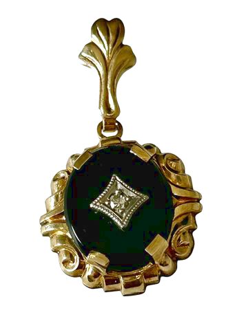 10k Yellow Gold Black Onyx & Diamond Pendent, 1.3 g