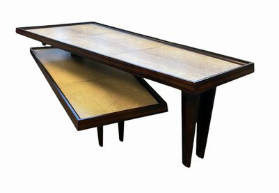 Global Views MCM dual-tier swivel coffee table, 57.5" w x 23.5" d x 17.25" h