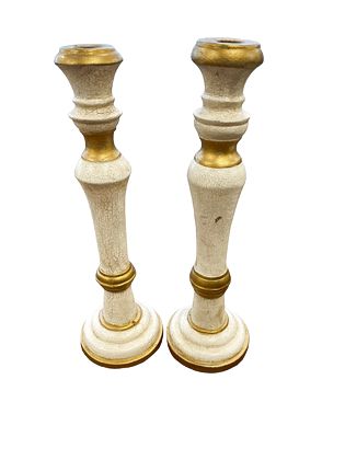 Painted White/Gold Candlestick Stands 14"x25"